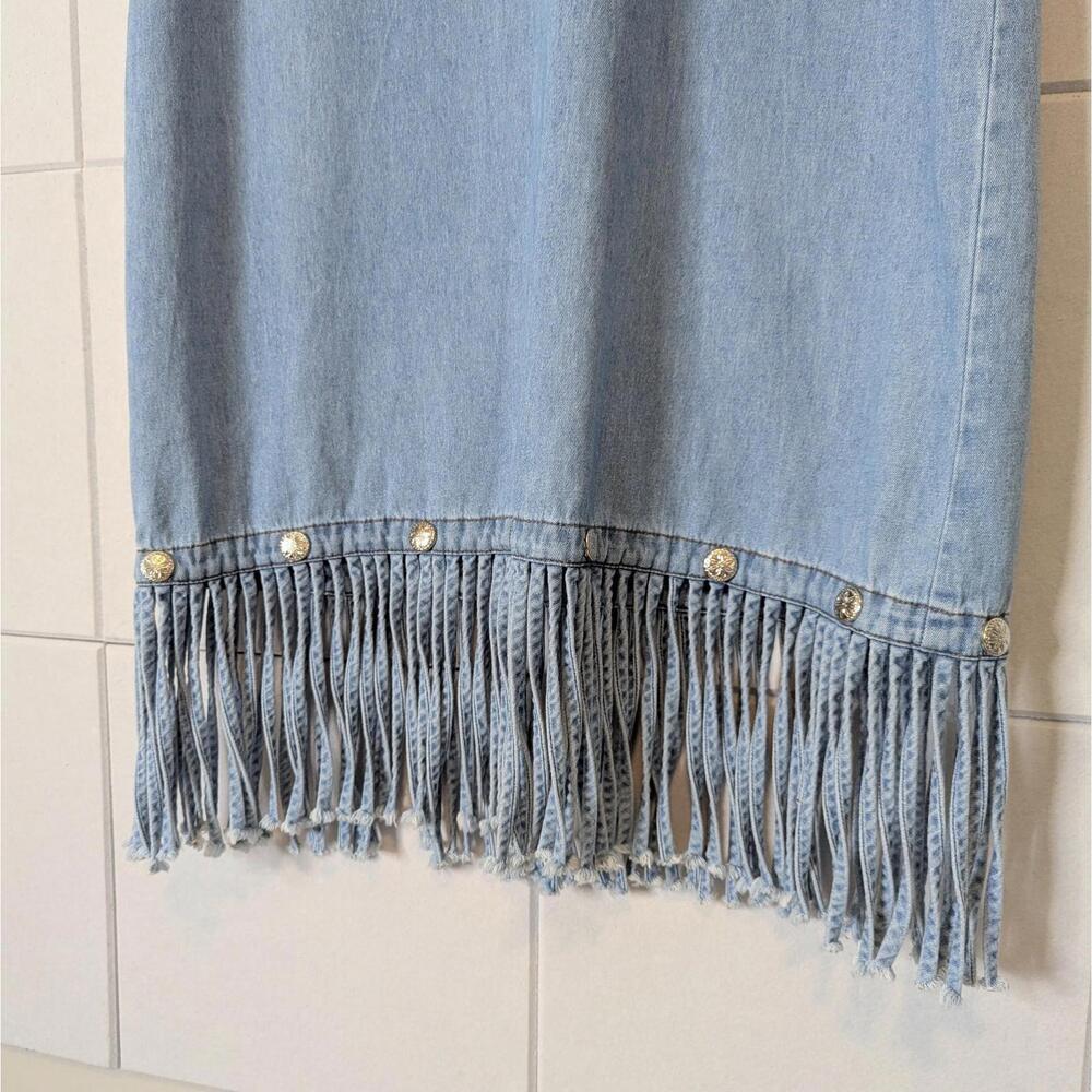 Vintage 90s fringed denim western tank dress - Picture 5 of 8